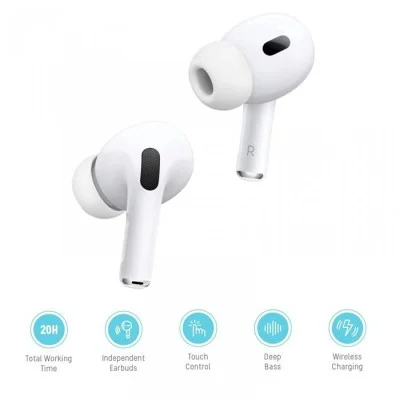 Porodo Blue Deep Bass Wireless Earbuds Pro 2 with Swipe Volume - White